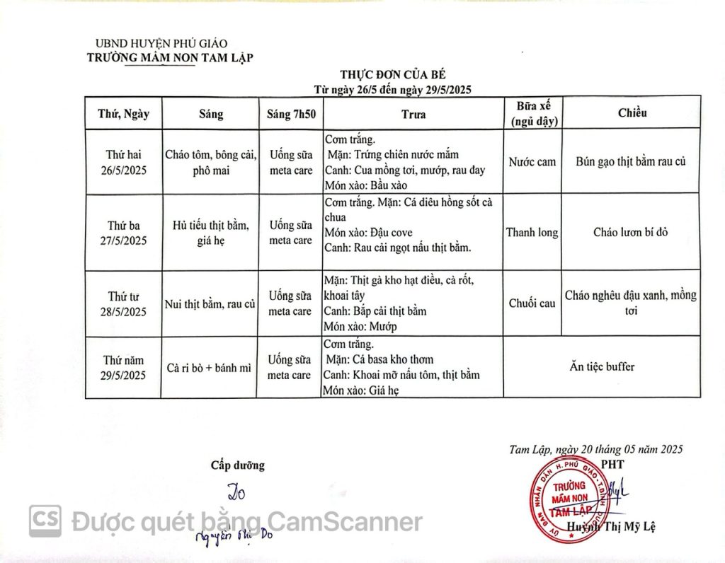 Thực đơn trong tuần của bé Từ ngày 26-5 đến 29-5-2025